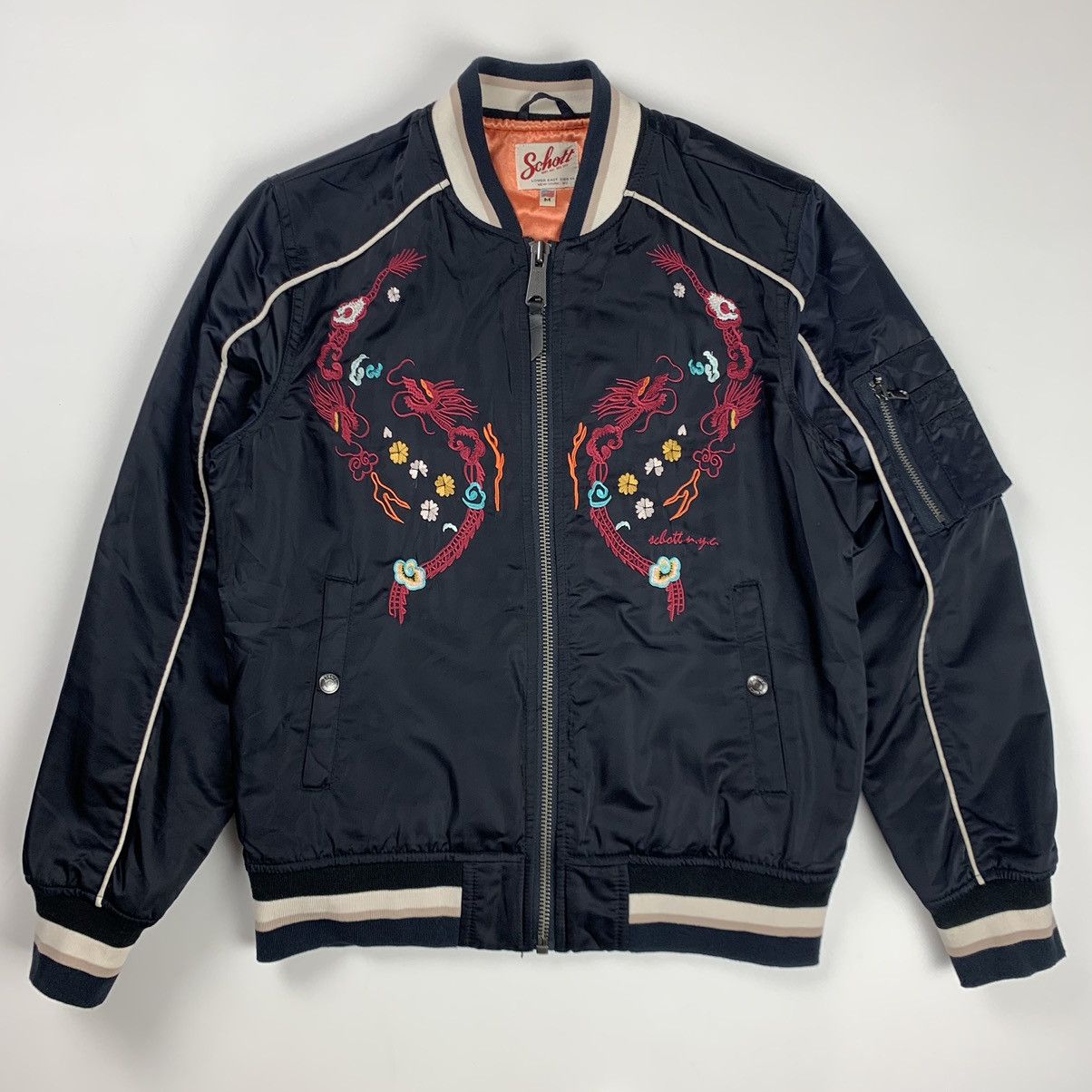 image of Schott Nyc “Airborne Japan” Flight Bomber Jacket Wmns in Dark Navy, Women's (Size Medium)