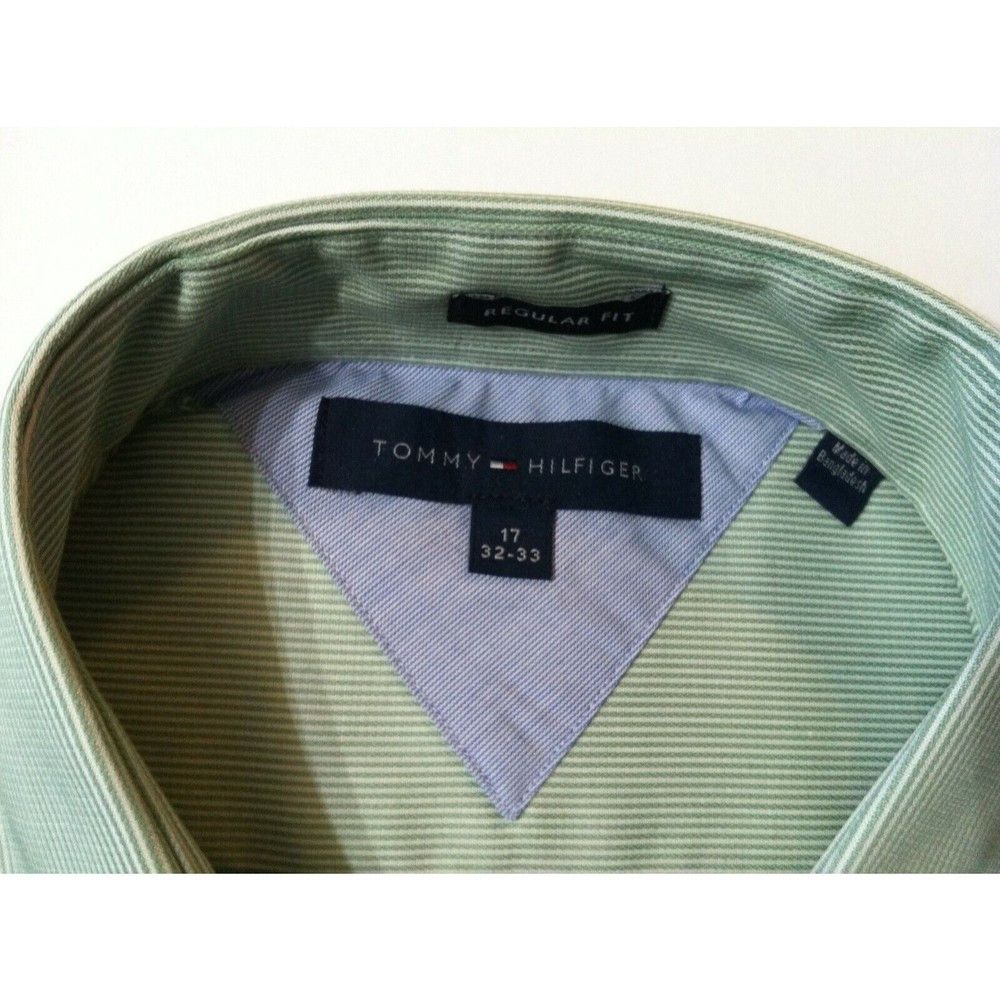 Tommy Hilfiger TOMMY HILFIGER MENS NEW GREEN COTTON DRESS SHIRT 17/32-33 Size US XL / EU 56 / 4 - 3 Thumbnail