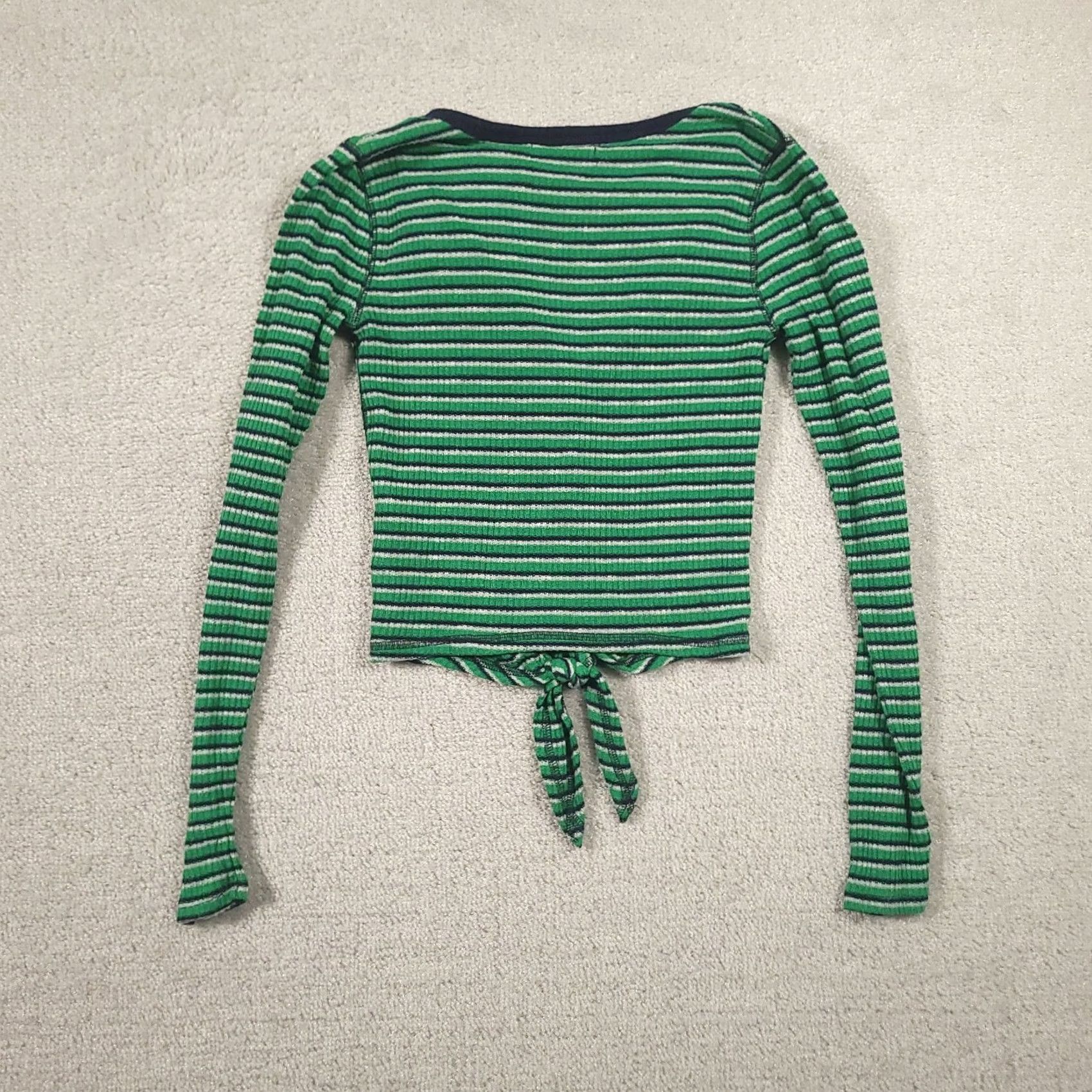 Abercrombie & Fitch Abercrombie & Fitch Long Sleeve Henley Shirt Small Tie Front Y2K Bella Swan Green Striped Cotton Blend Button-Up Womens Shirt Size S / US 4 / IT 40 - 7 Thumbnail