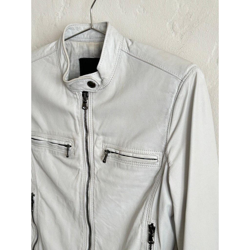 R13 R13 Cafe Racer White Lambskin Leather Jacket 3/4 Slv Italy Size M / US 6-8 / IT 42-44 - 4 Thumbnail