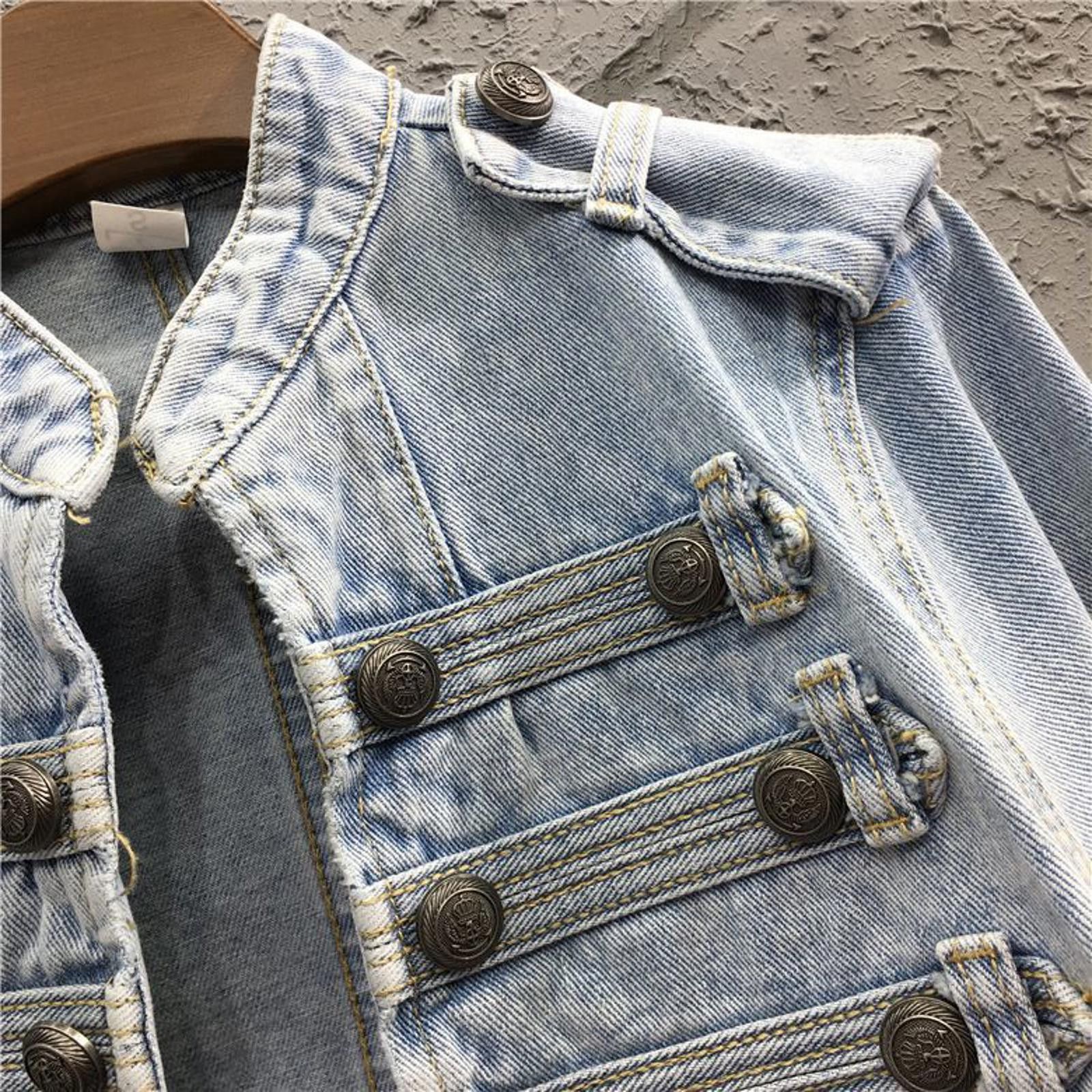 Other Light Blue Military Style Denim Jacket, Fitted Jean Jacket Size US XL / EU 56 / 4 - 3 Thumbnail