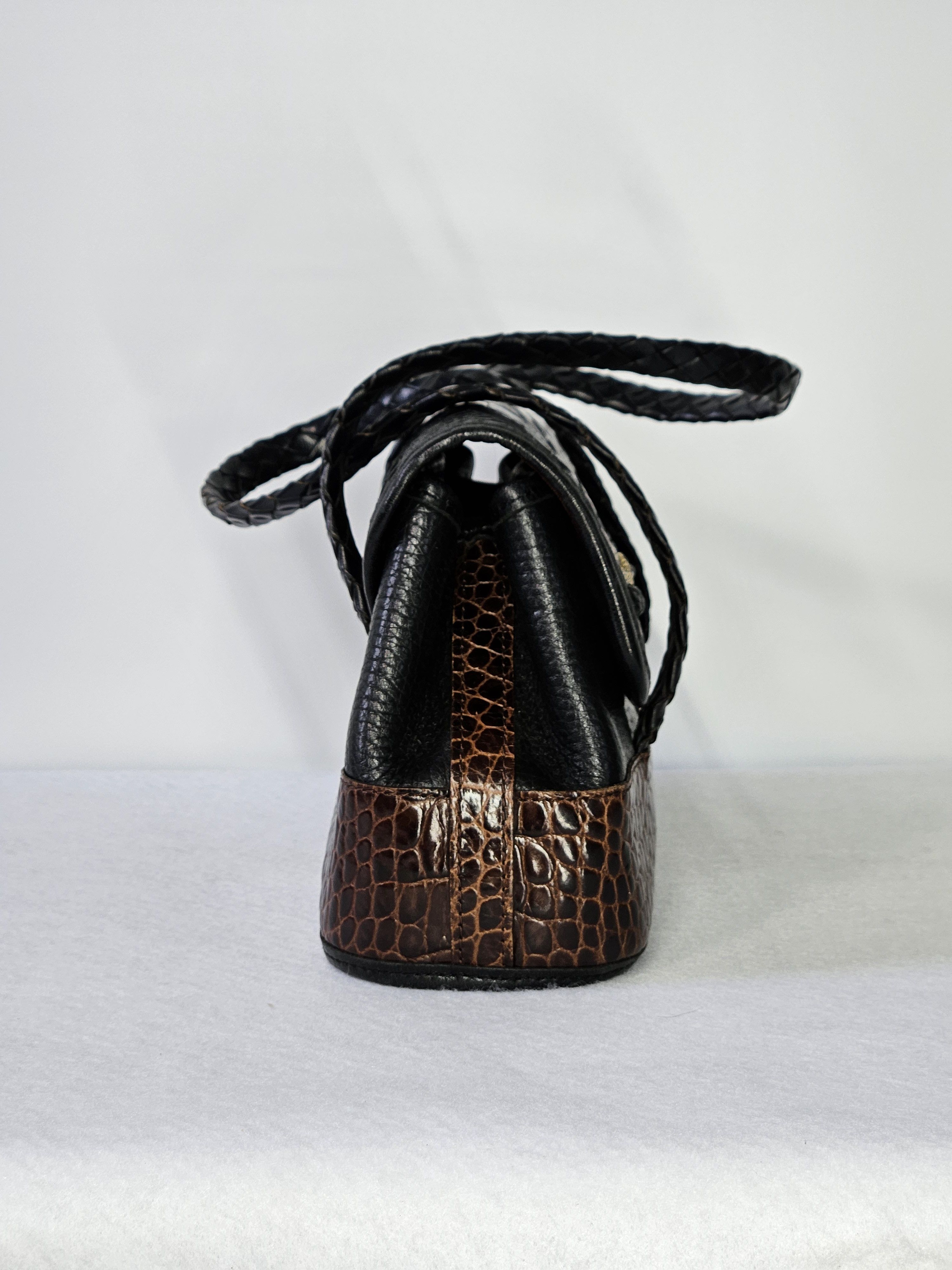 Brighton Brighton 10x6x3" Handbag Braid Leather Croc Embossed Black Size ONE SIZE - 6 Thumbnail