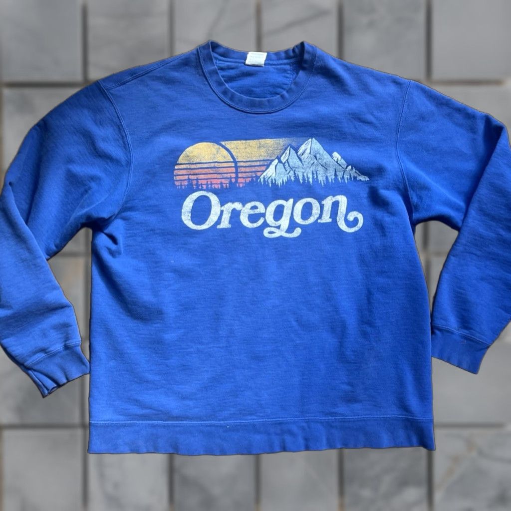 Vintage Port and Company Men's Oregon Sweatshirt Blue XL Pullover Crew Neck Graphic Print PNW Outdoors Hike Nature Camp Water) Size US XL / EU 56 / 4 - 1 Thumbnail