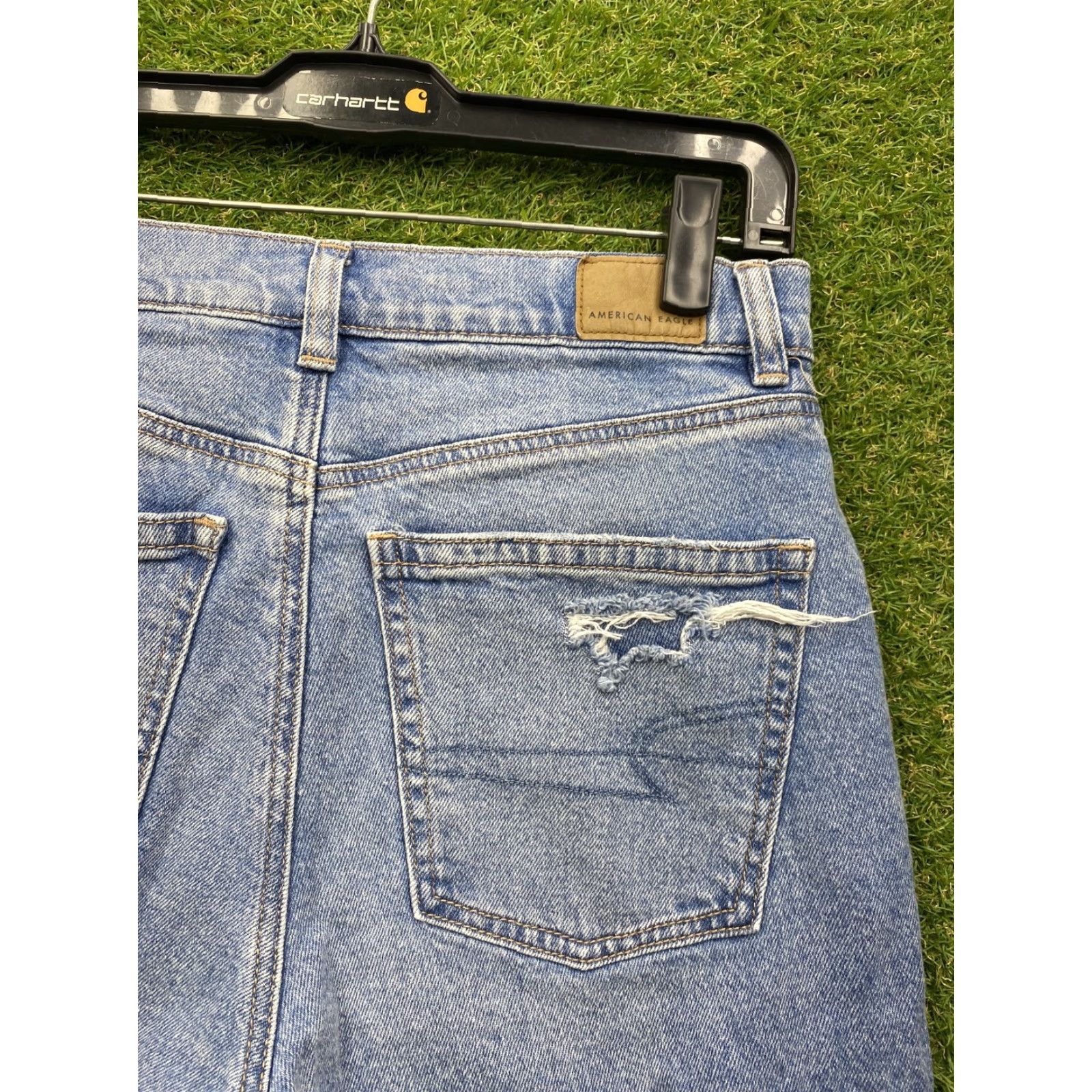 Vintage American Eagle Jeans Highest Rise Womens 4 Short Distressed Baggy Straight Denim Size 27" / US 4 / IT 40 - 7 Thumbnail