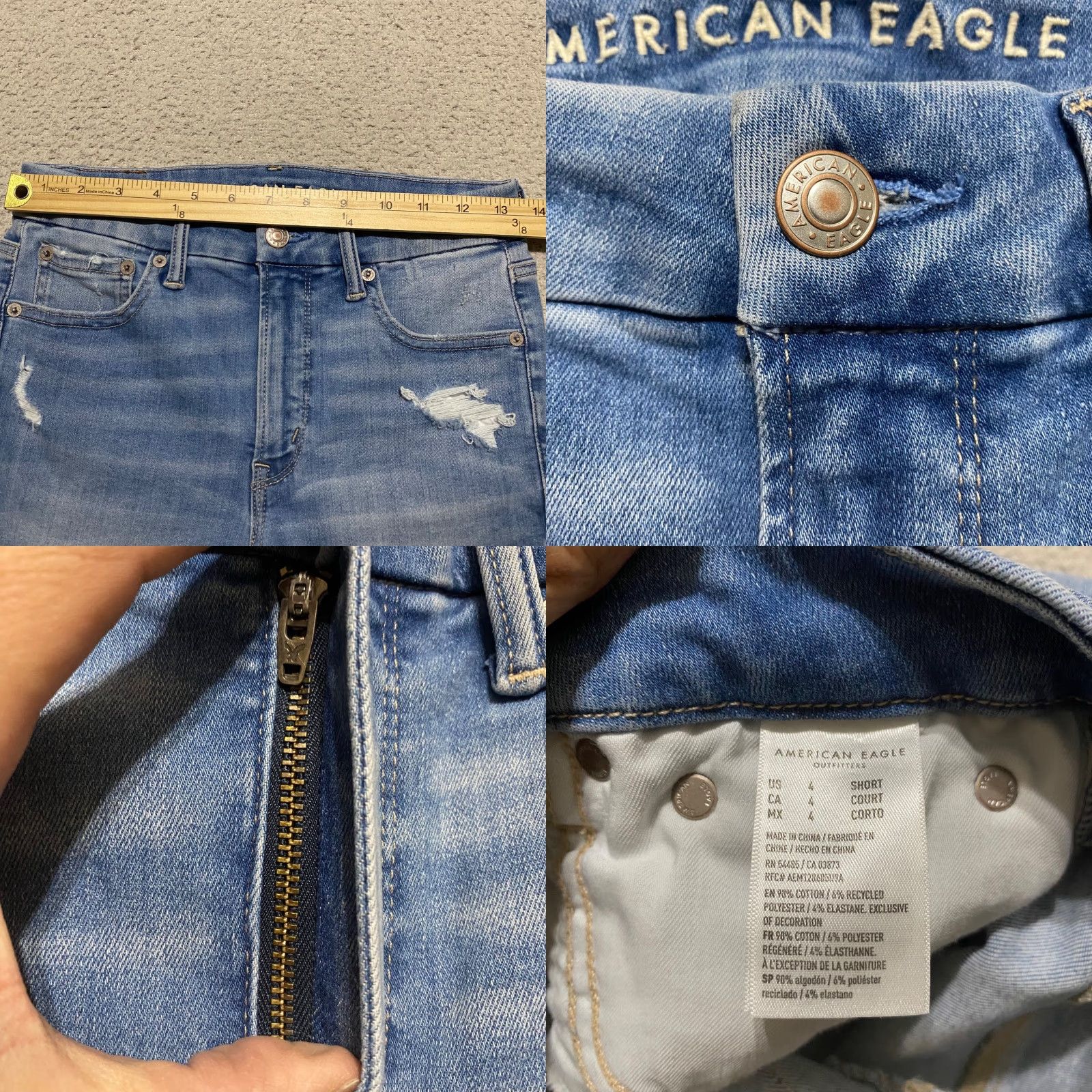American Eagle Outfitters American Eagle Jeans Womens 4P Blue Denim High Rise Jegging Distressed Raw Hem Size 27" / US 4 / IT 40 - 8 Thumbnail