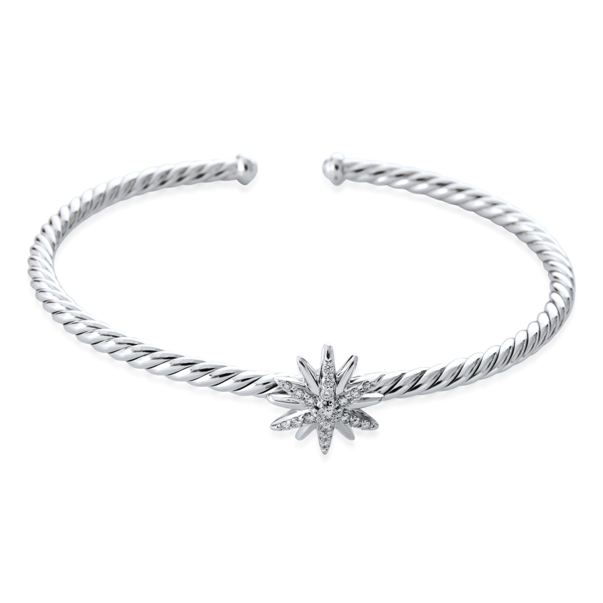 image of David Yurman Starburst Cuff Bangle In Sterling Silver 0.18 Ctw, Women's