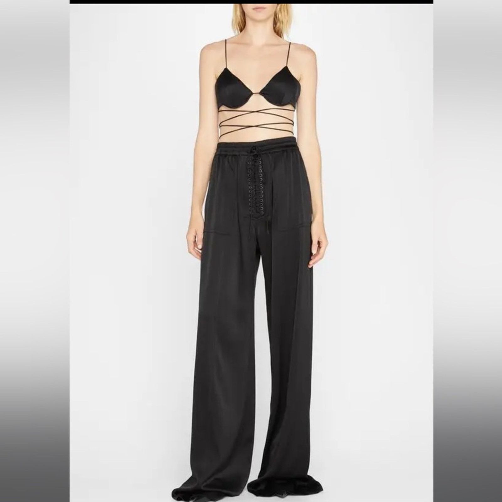 Alex Perry ALEX PERRY Wrapped Satin Crepe Keyhole Bralette 4 Black Size S / US 4 / IT 40 - 3 Thumbnail