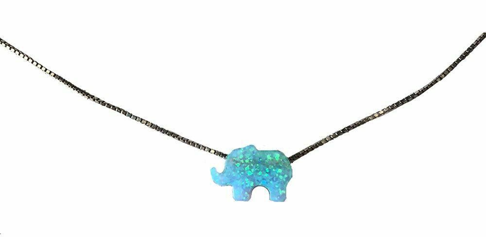 Designer Pre Owned Sterling Silver Necklace With Opal Blue Elephant Size ONE SIZE - 1 Thumbnail