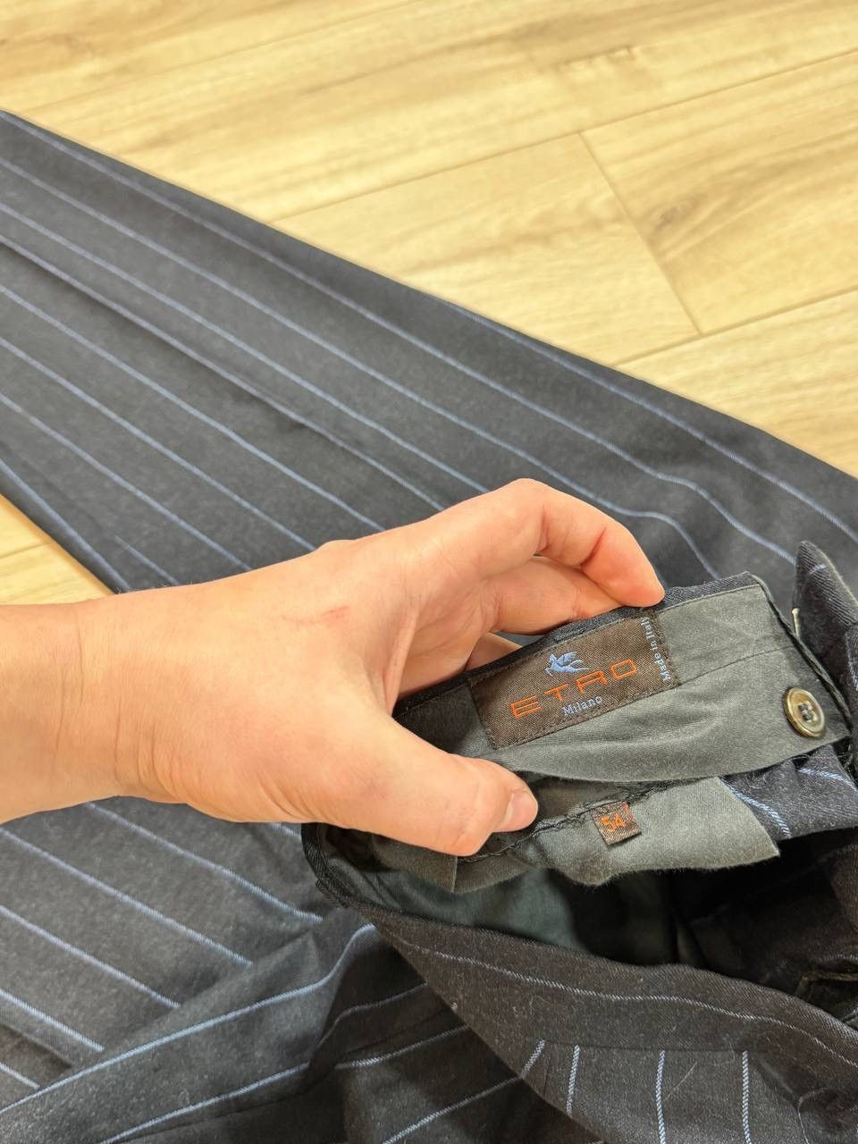 Etro Etro Milano Navy Pinstriped Wool Suit Size 54 Size 54L - 14 Thumbnail