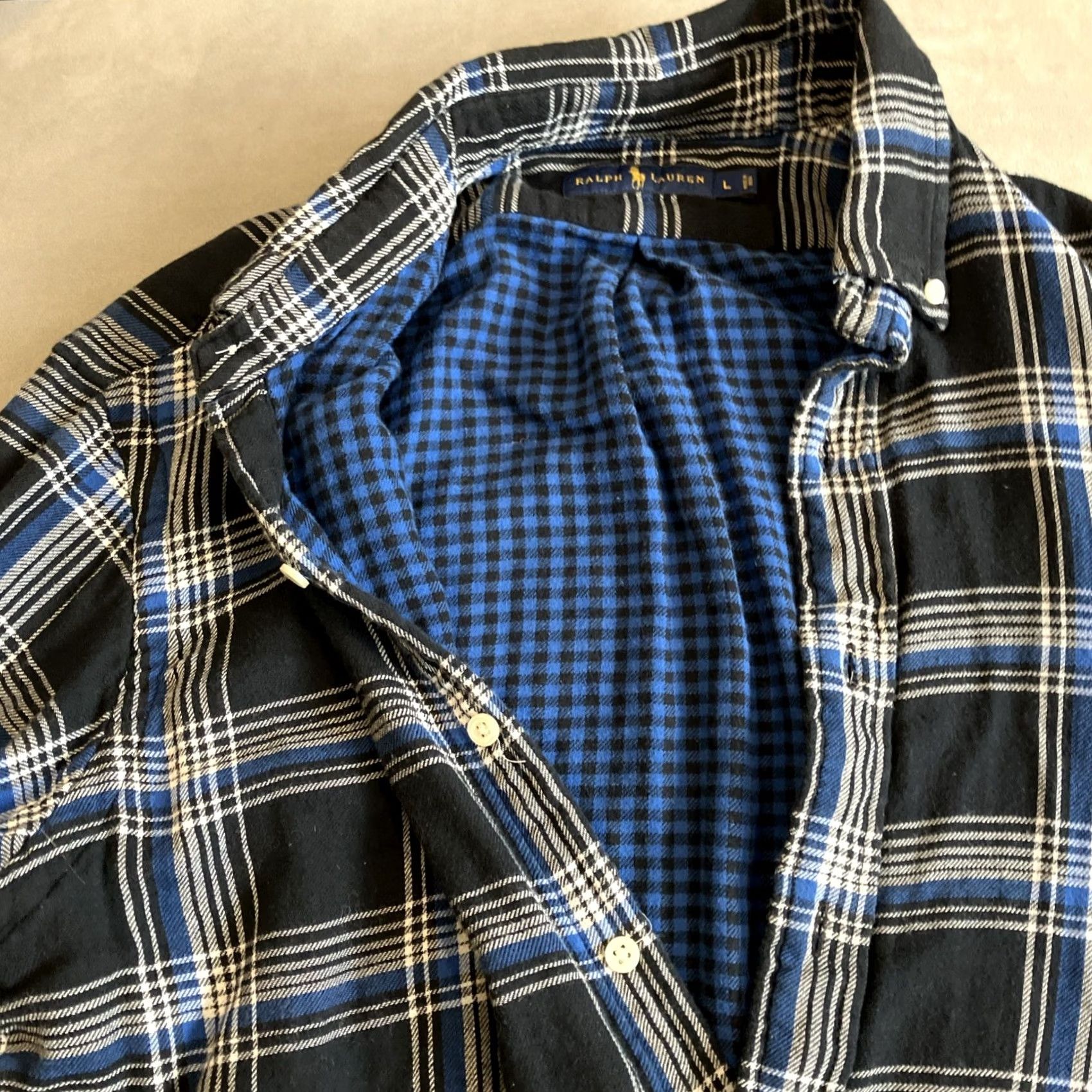Polo Ralph Lauren VINTAGE Ralph Lauren Flannel Shirt Large Blue Black Multi Check Plaid Lined Men's Size US L / EU 52-54 / 3 - 4 Thumbnail