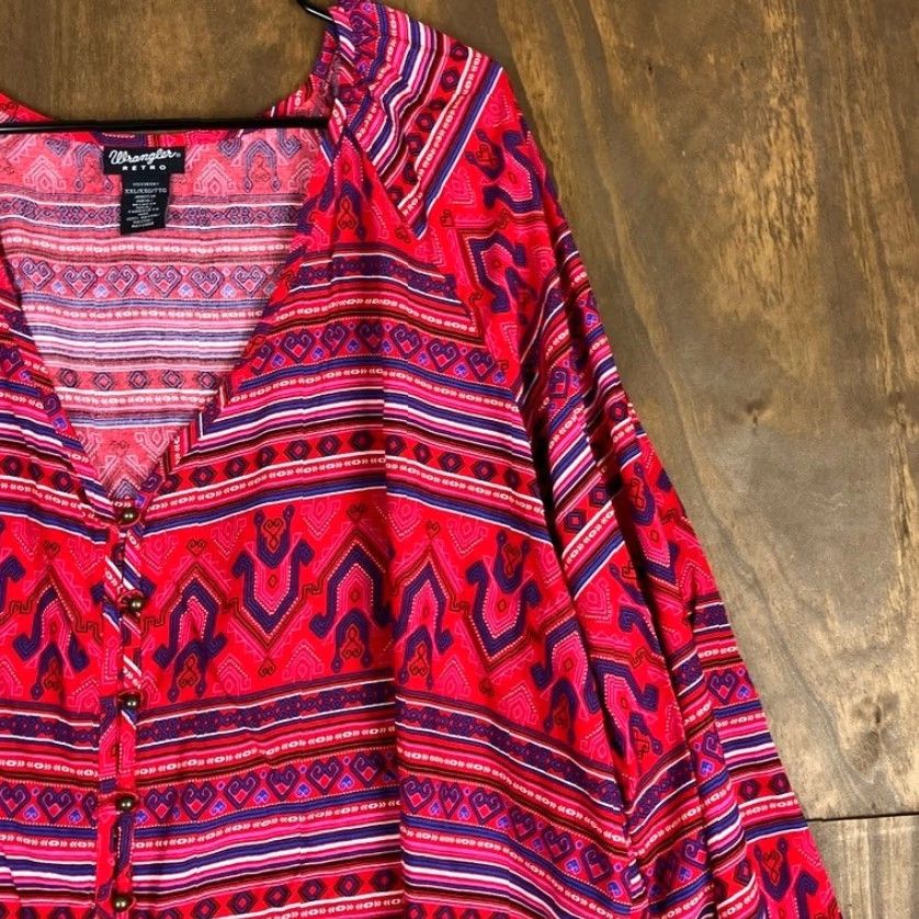 Wrangler VINTAGE Wrangler Retro Womens Shirt Red Long Sleeve V Neck Button Up Rayon XXL Size XXL / US 16-18 / IT 52-54 - 5 Thumbnail