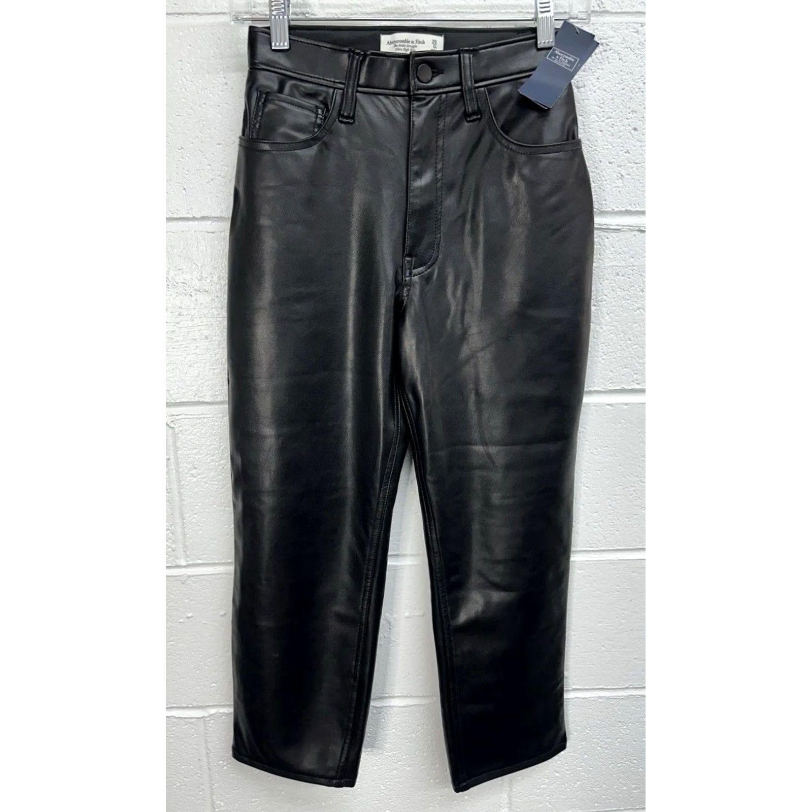 Abercrombie & Fitch Abercrombie & Fitch Vegan Leather Pants 25 Short Ultra High Rise Straight Size 42" / US 20 - 2 Thumbnail
