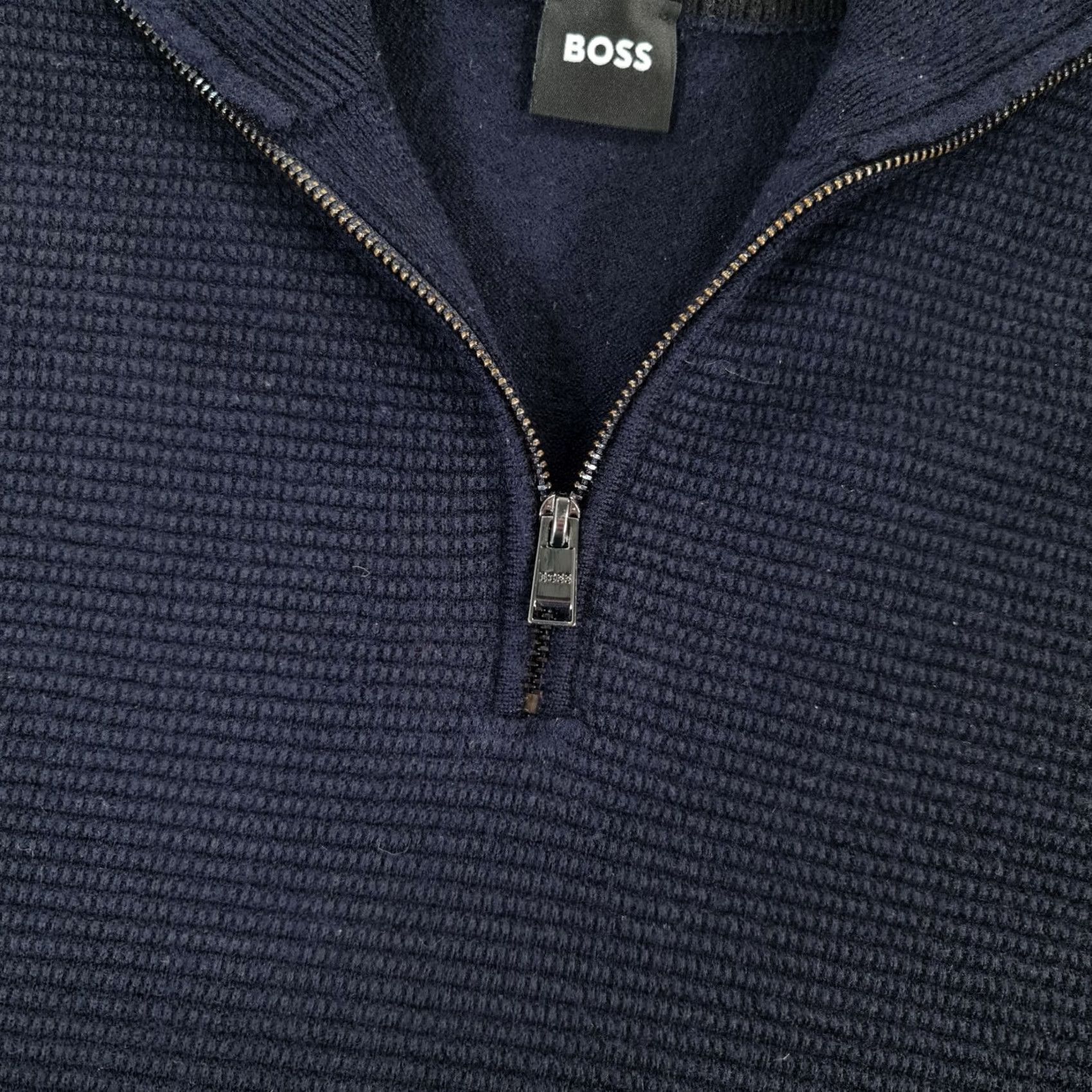 Hugo Boss HUGO BOSS Jumper Navy Blue Medium Slim Wool 1/4 Zip Pullover Mens Regular Knit Mock Neck Long Sleeve Size US M / EU 48-50 / 2 - 3 Thumbnail
