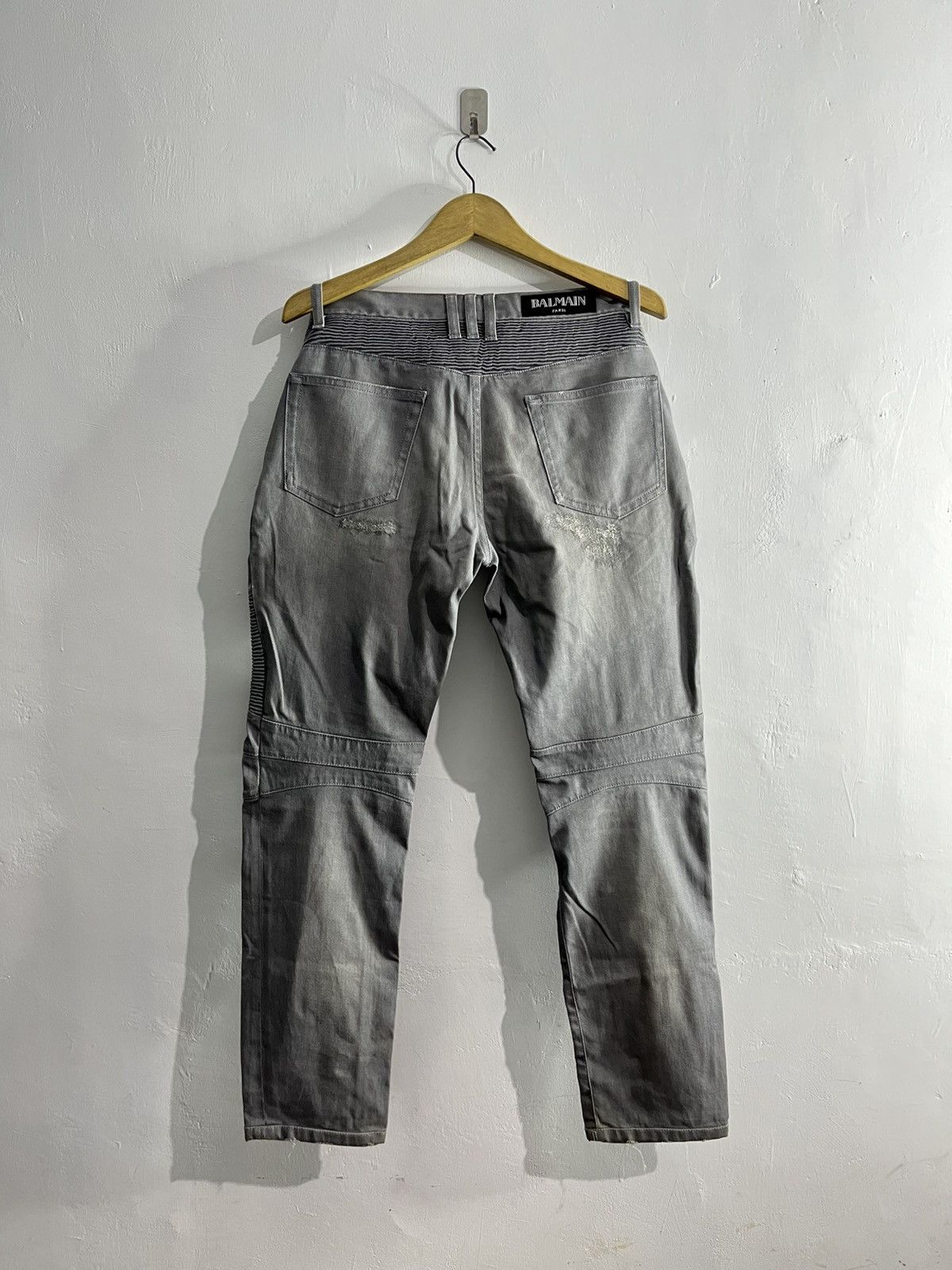 Balmain Christophe decarnin distressed gray biker jeans Size US 28 / EU 44 - 3 Thumbnail