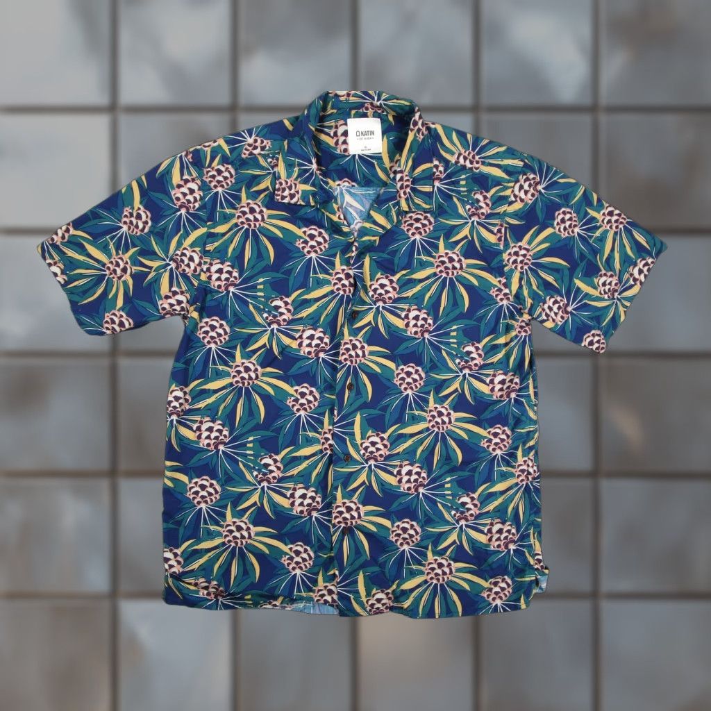 Katin Katin Blue Hawaiian Aloha Shirt Adult XL Short Sleeve Button-Up Floral Tropical Mens Size US XL / EU 56 / 4 - 1 Thumbnail