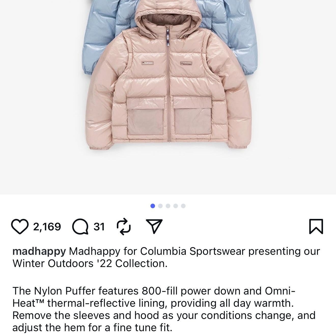 Columbia × Madhappy Madhappy × Columbia Mauve Vapor Down Puffer Jacket 800 Fill Size M / US 6-8 / IT 42-44 - 5 Thumbnail