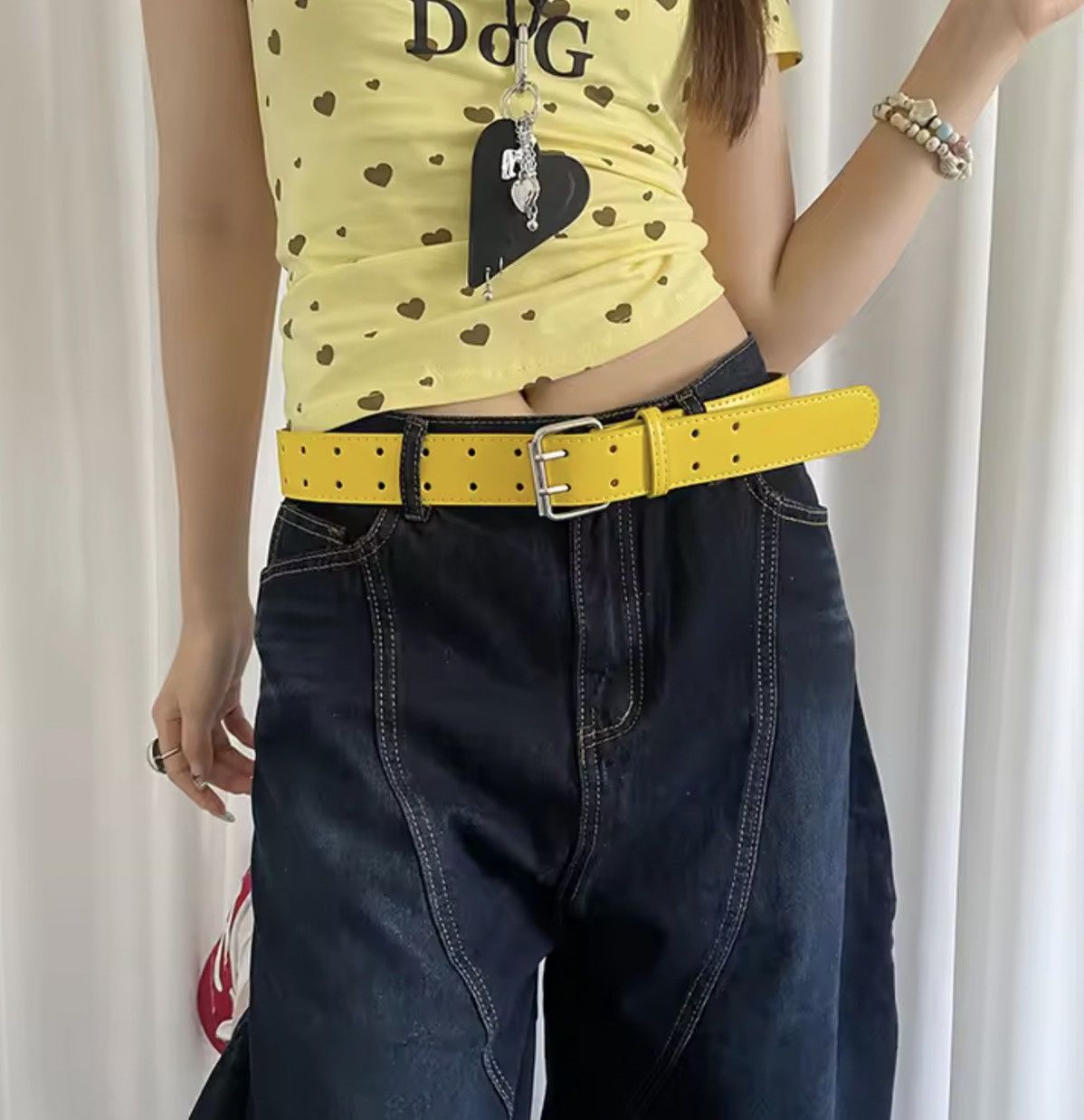Other Y2K Double-Hole Yellow PU Leather Belt Size ONE SIZE - 5 Thumbnail