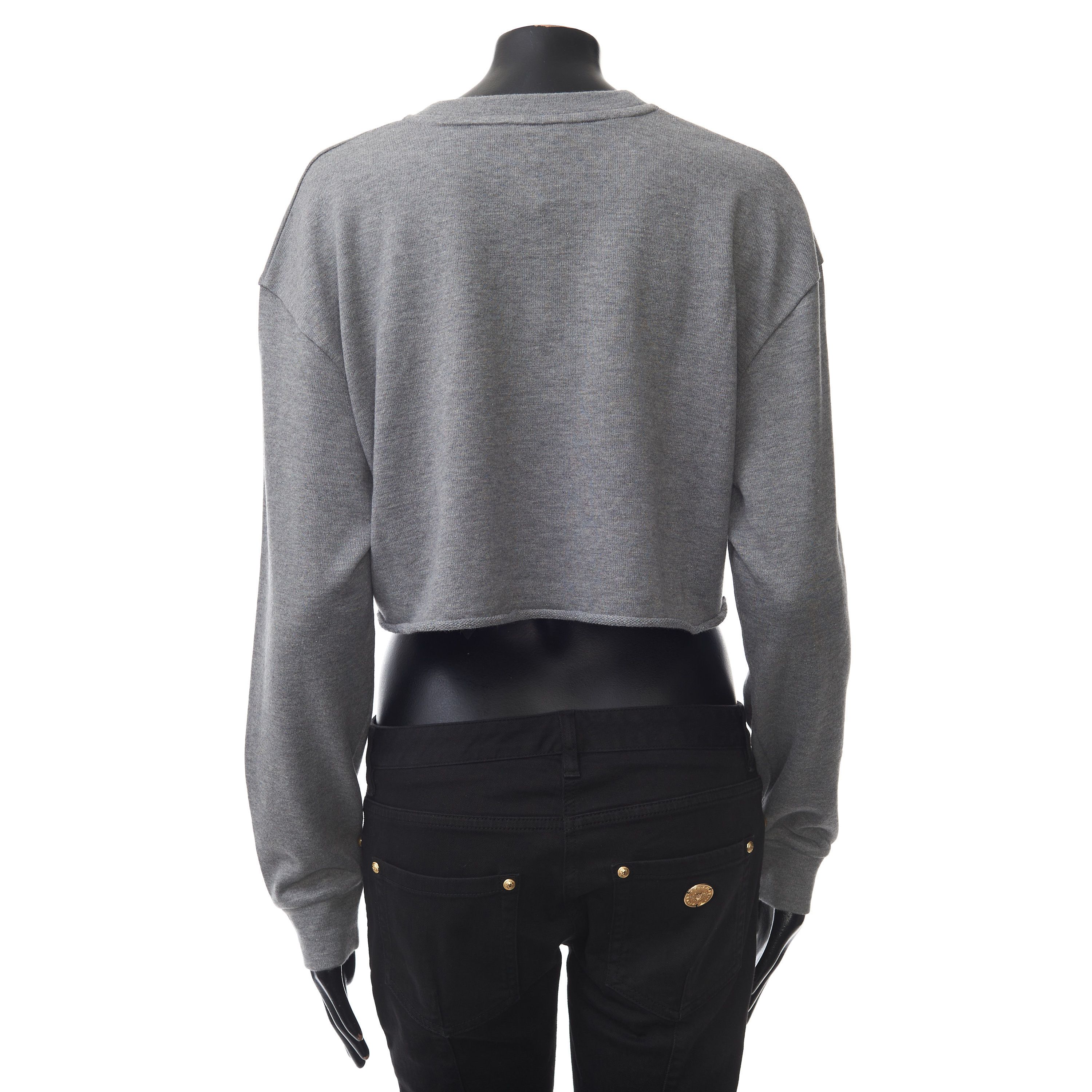Balmain Cropped Heather Gray Sweatshirt With Embossed Balmain Logo Size XL / US 12-14 / IT 48-50 - 4 Thumbnail