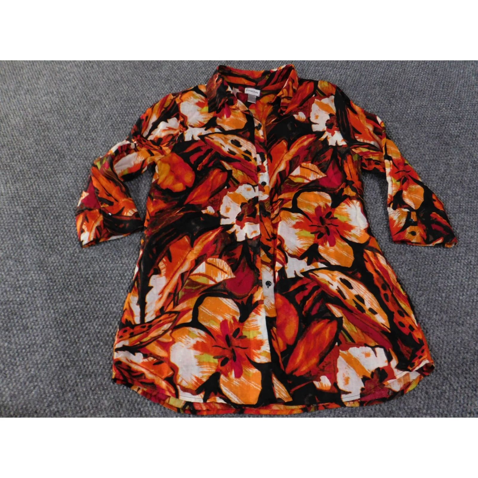 Vintage Chicos Blouse Shirt Womens 2 Orange Red Floral Linen Button Up Tunic Top Blouse Womens Regular 2 Orange Red Floral Linen Button Up Tunic Top Size XS / US 0-2 / IT 36-38 - 4 Thumbnail