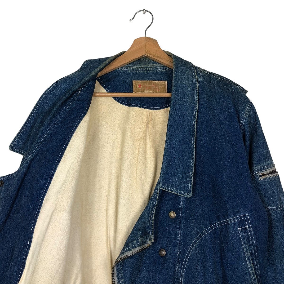 Japanese Brand 🔥VINTAGE BOMBER JACKET DENIM ZIG ZAG DOUBLE COLLAR Size US M / EU 48-50 / 2 - 14 Thumbnail