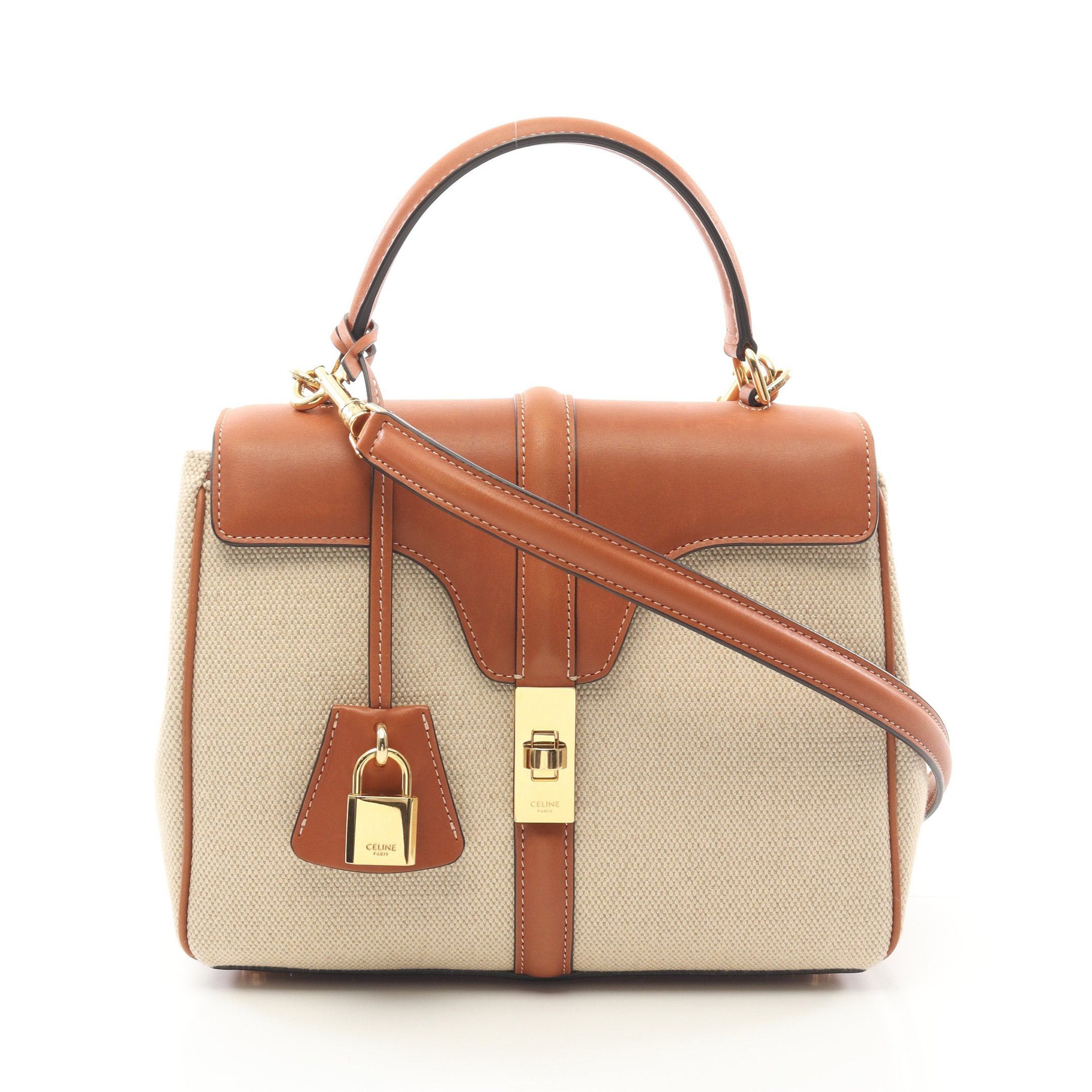 Celine Celine Small 16 Sais Handbag Canvas Leather Beige Light Brown Size ONE SIZE - 1 Thumbnail
