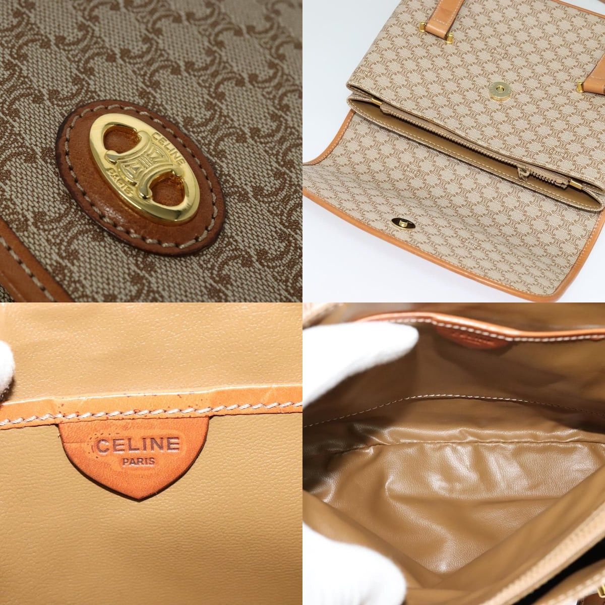 Celine CELINE Macadam Canvas Hand Bag Pvc Beige Gold Size ONE SIZE - 11 Thumbnail