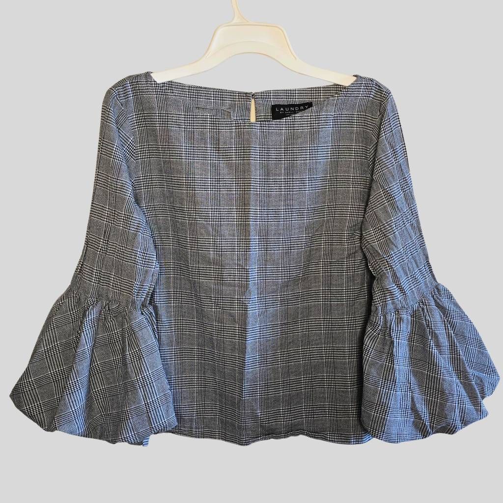 Laundry by Shelli Segal Laundry by Shelli Segal Plaid Bell Sleeve Top Womens Large 100% Cotton Blouse Size L / US 10 / IT 46 - 1 Thumbnail