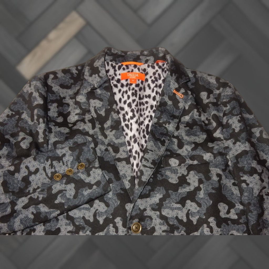 Tallia Tallia Men's Blazer Sport Coat Jacket Slim S Black Camouflage Paisley Pattern 1 Piece Size 36R - 1 Thumbnail