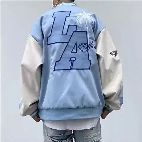 VIBE L..A Palm Tree Patch Graphic Blue Varsity Jacket Size US XL / EU 56 / 4 - 4 Thumbnail