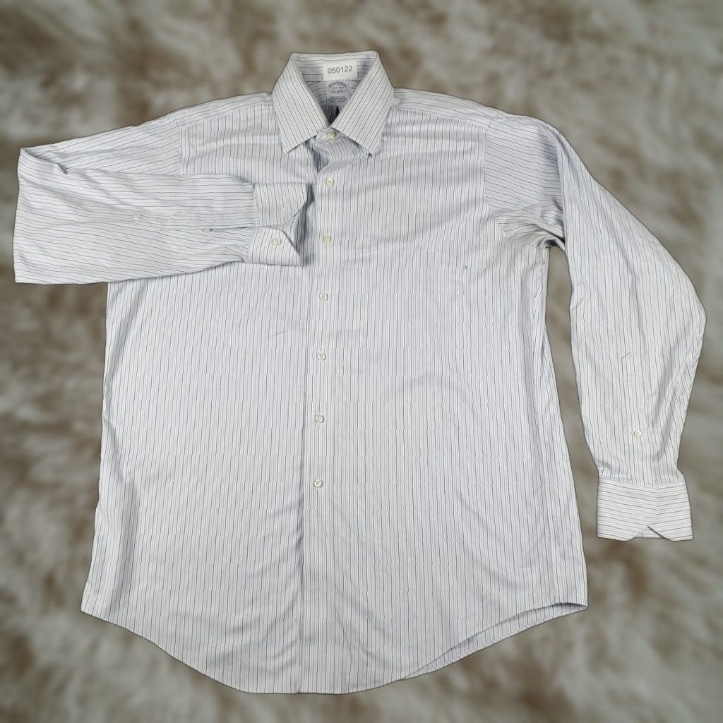 Brooks Brothers Brooks Brothers Dress Shirt Men's 16.5 Blue Striped Long Sleeve Button Up Non-Iron Classic American Size 42R - 1 Thumbnail