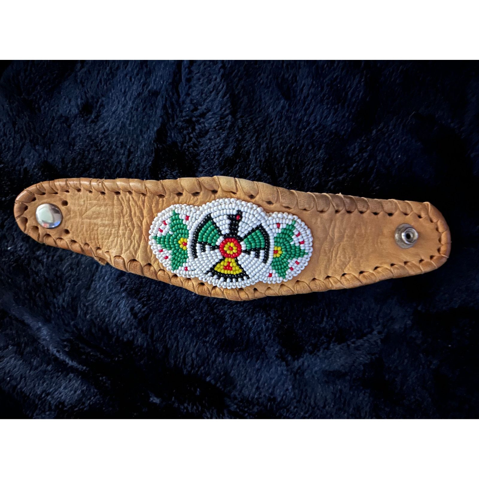 Vintage VINTAGE NATIVE LEATHER & BEADWORK CUFF BRACELET UNISEX Size ONE SIZE - 4 Thumbnail