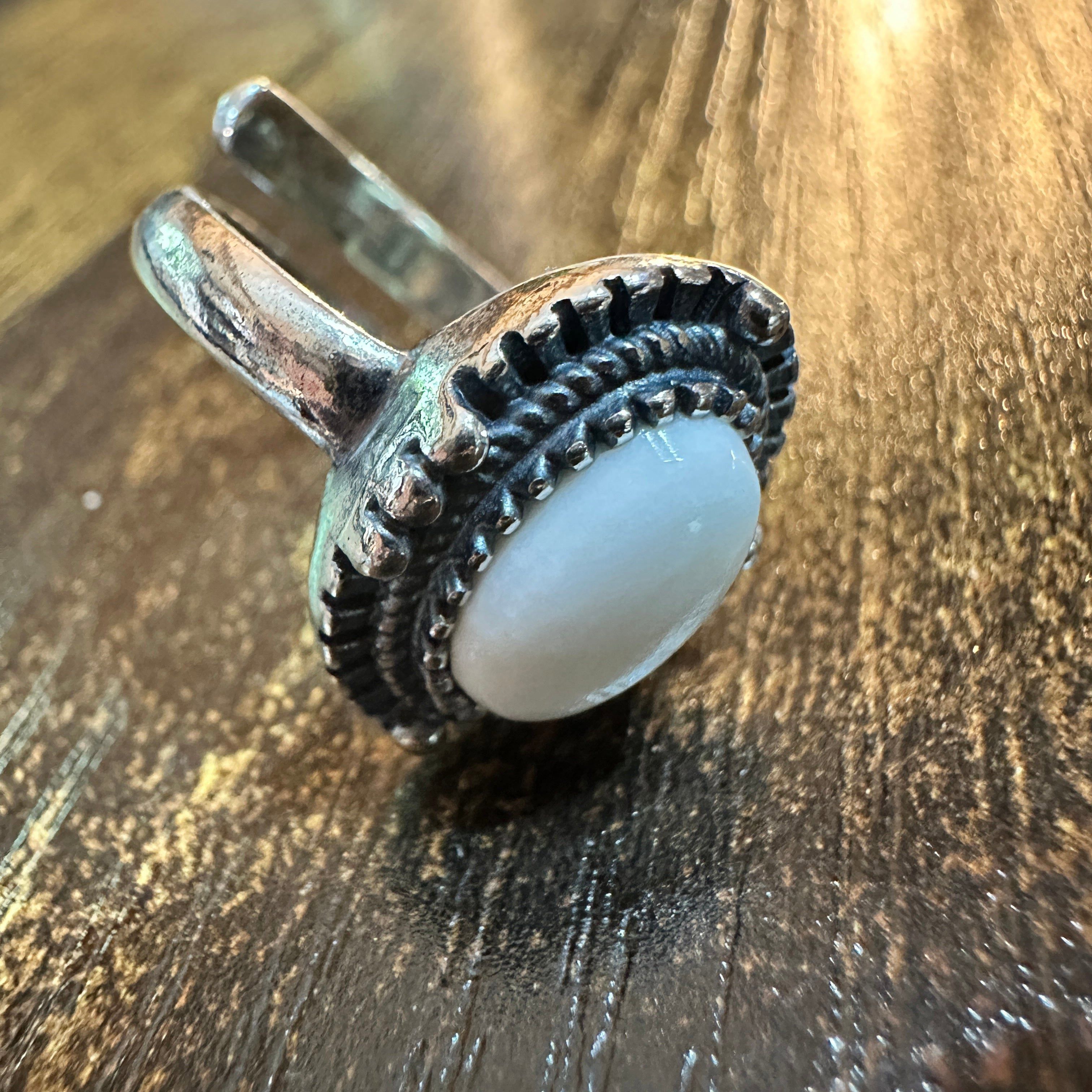 Other Boho Native American Radiant White Agate Statement Ring, Ste Size ONE SIZE - 8 Thumbnail