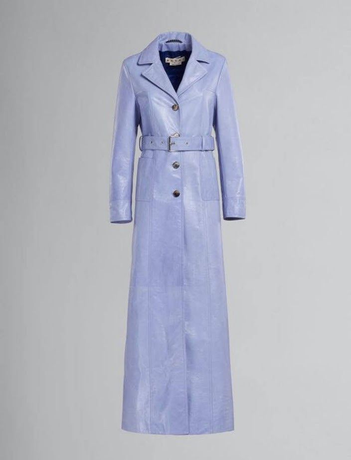 image of Marni O1W1Db10524 Belted Leather Coat In Light Blue, Women's (Size 2XL)