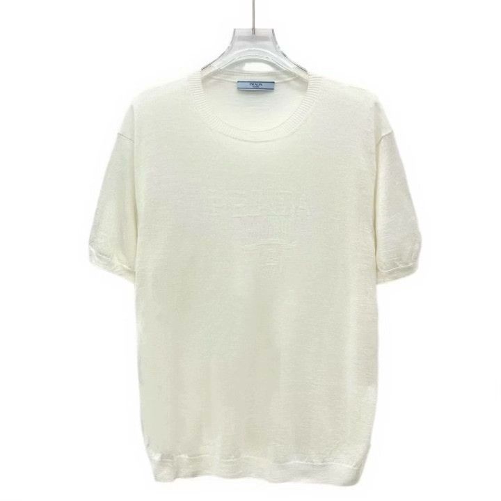 Prada Prada White Logo Crew Neck Knit Short Sleeve Size S / US 4 / IT 40 - 1 Thumbnail