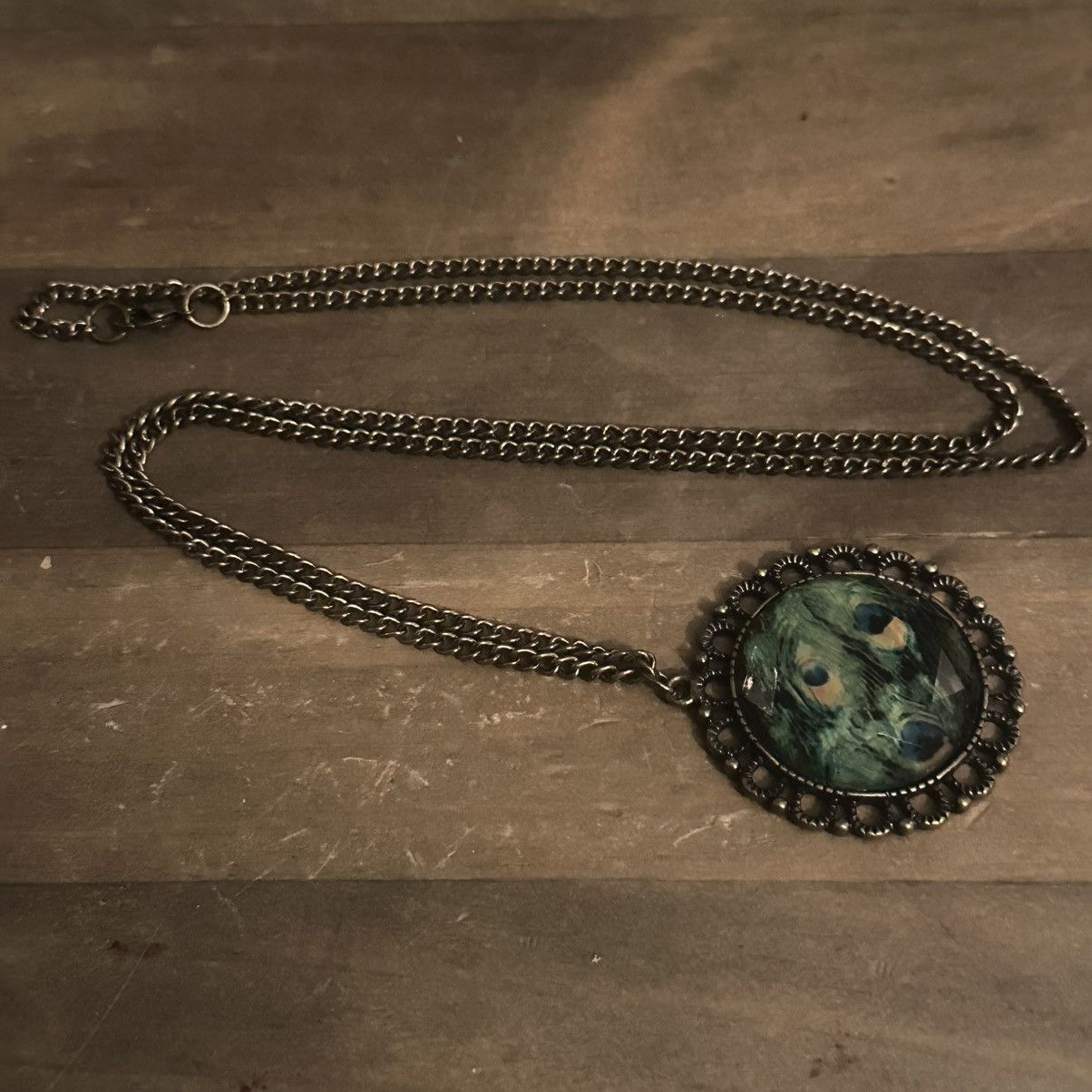 Other Bronze tone peacock feather print pendant necklace Size ONE SIZE - 3 Thumbnail