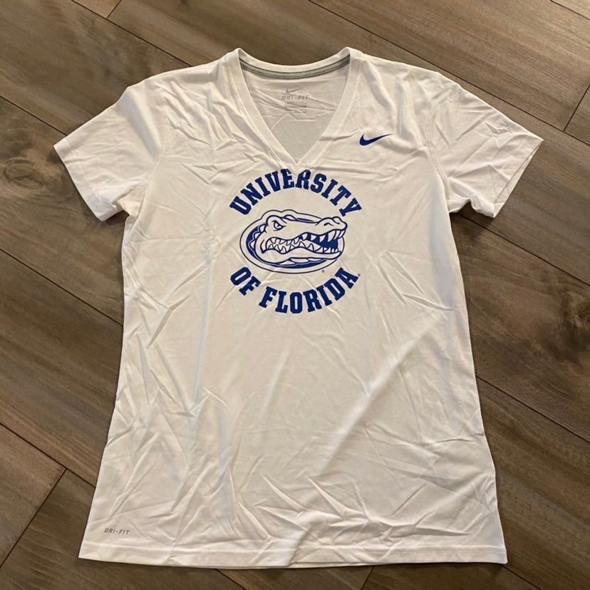 Nike Nike University of Florida White Athletic Workout Shirt Wome Size L / US 10 / IT 46 - 1 Thumbnail