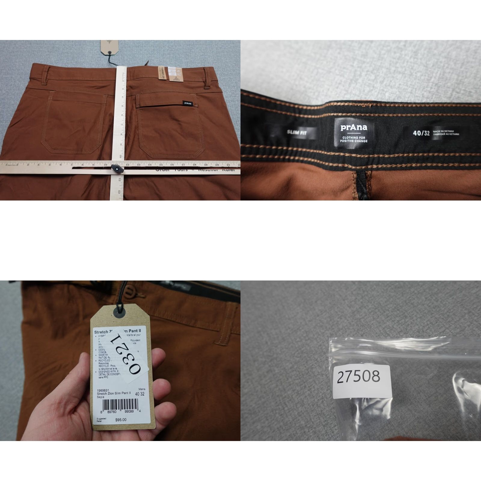 Prana prAna Stretch Zion Slim Pant II Mens 40x32 Brown Hiking Travel Khakis Outdoorsn Pants Size US 40 / EU 56 - 8 Thumbnail