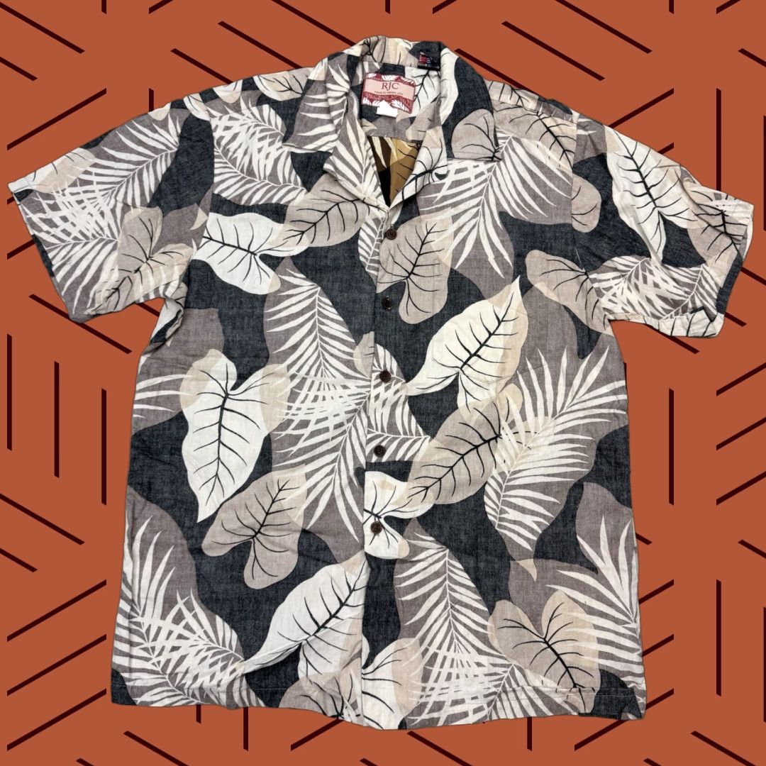 Vintage VINTAGE RJC MENS Hawaiian Shirt Casual Short Sleeve Floral Palm Logo Pattern 90s Size M Beige Size US M / EU 48-50 / 2 - 1 Thumbnail