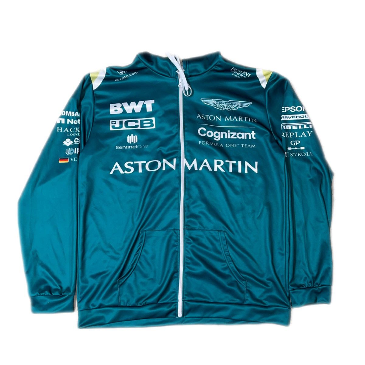 image of Designer Aston Martin Cognizant F1 Team Issue Full Zip Sweater in Blue Green, Men's (Size 2XL)