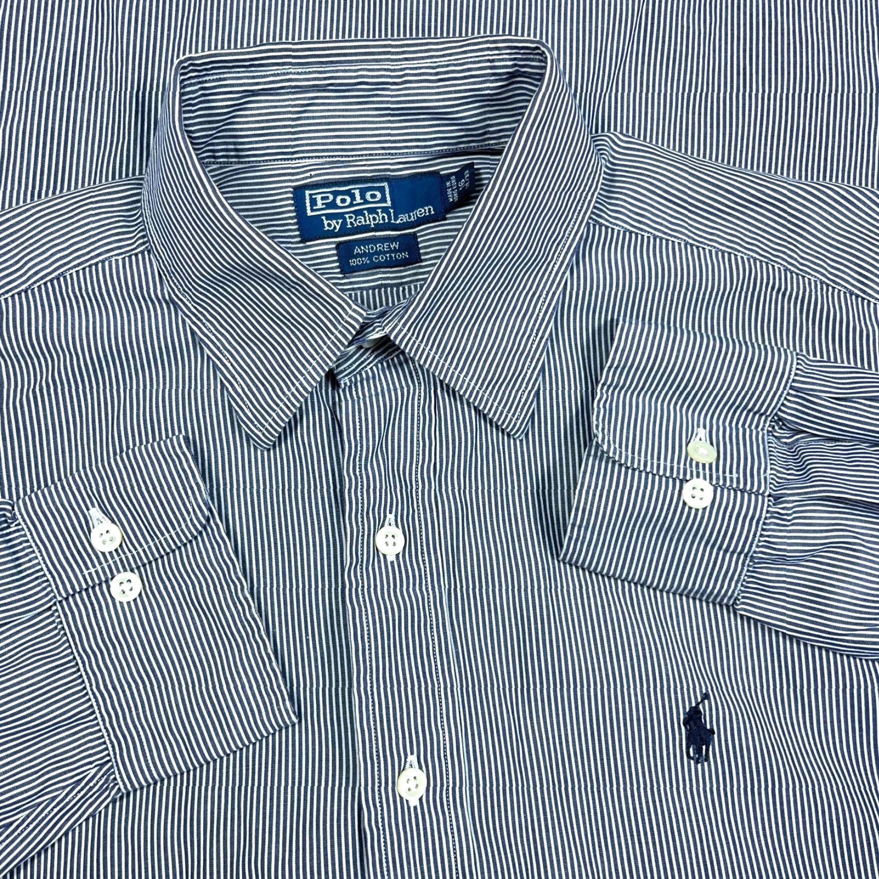 Polo Ralph Lauren Polo Ralph Lauren Shirt Men Large Blue Pinstripe Button Up Dress Andrew 16 32 * Size 42R - 2 Thumbnail