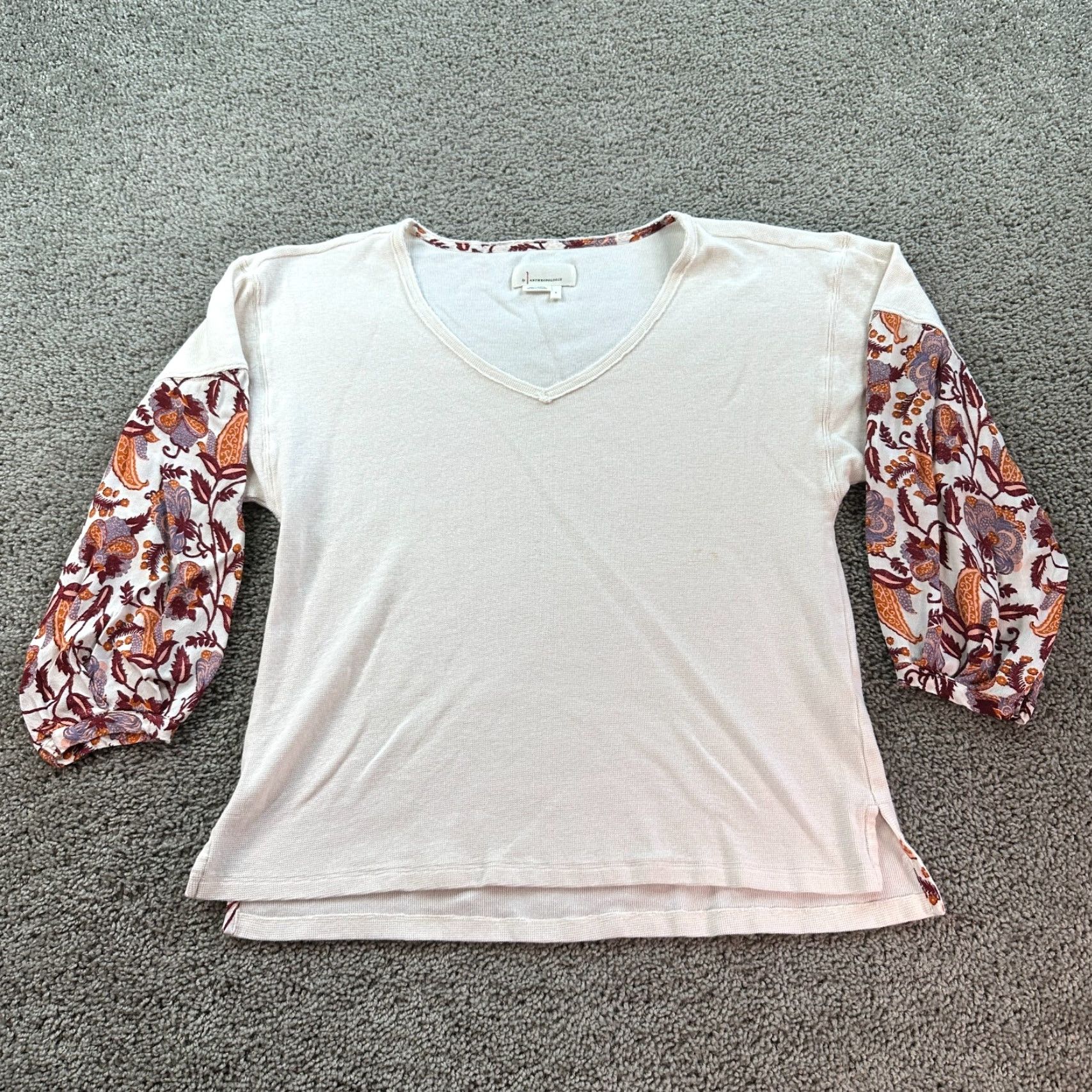 Anthropologie Anthropologie Shirt Womens S Ivory V-Neck Thermal Top Bohemian Long Sleeve Viscose Cotton Knit Logo Casual Regular Basic ADULT Womens Size S / US 4 / IT 40 - 2 Thumbnail