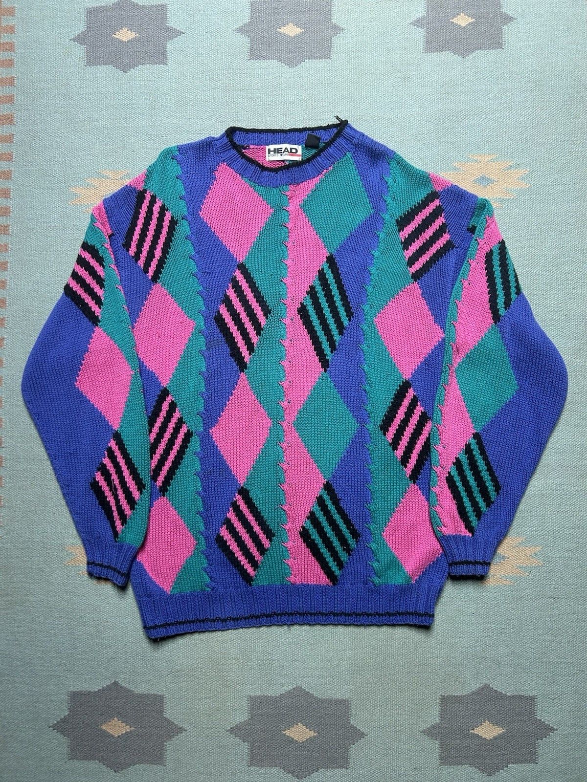 Vintage Vtg head knit sweater acryli cotton ski abstract geometric M Size US M / EU 48-50 / 2 - 1 Thumbnail