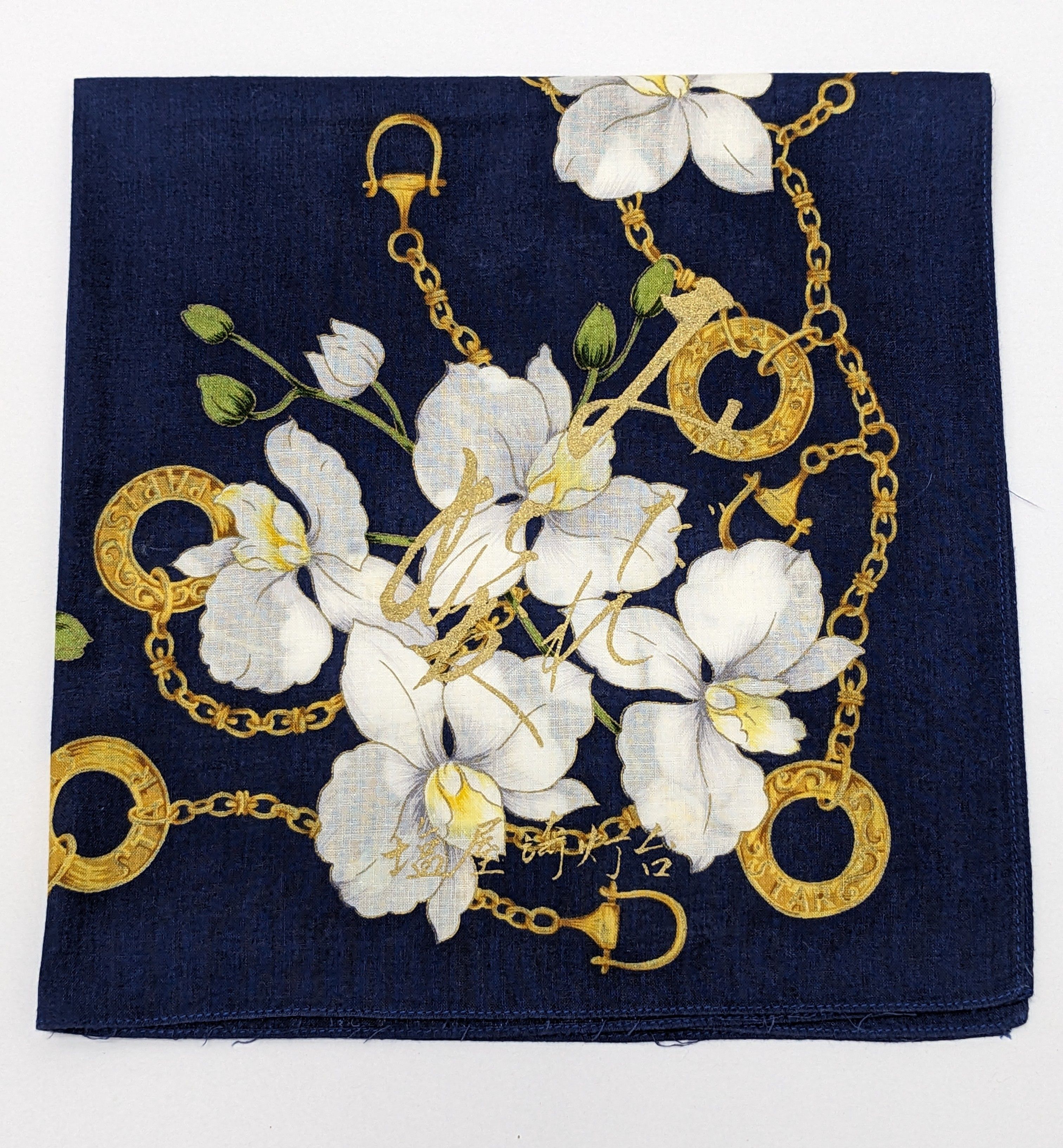 Japanese Brand Japanese Signed Equestrian Handkerchief Gold Horsebits Size ONE SIZE - 1 Thumbnail