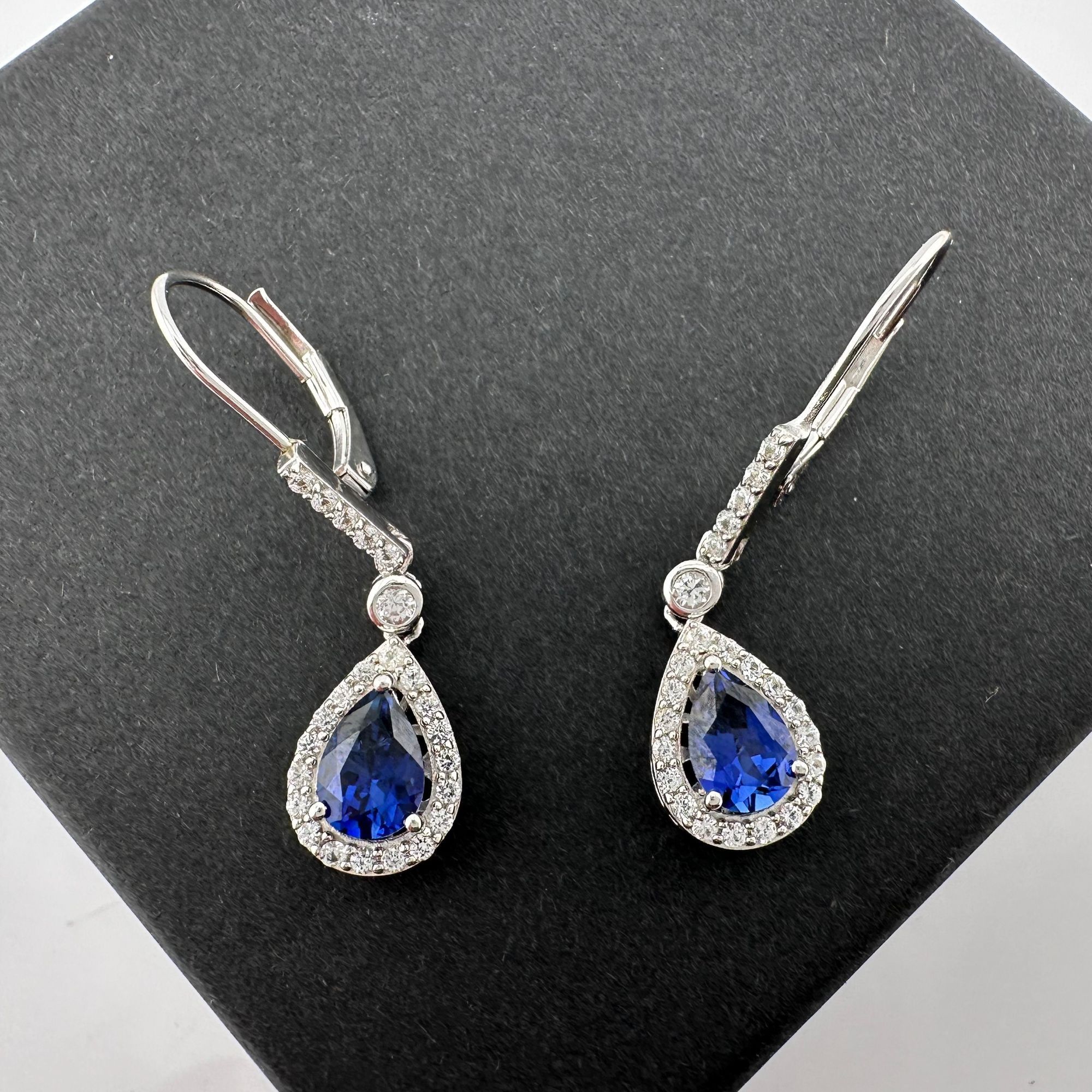 Other Blue and White Sapphire Tear Drop Earrings in Sterling Silve Size ONE SIZE - 12 Thumbnail