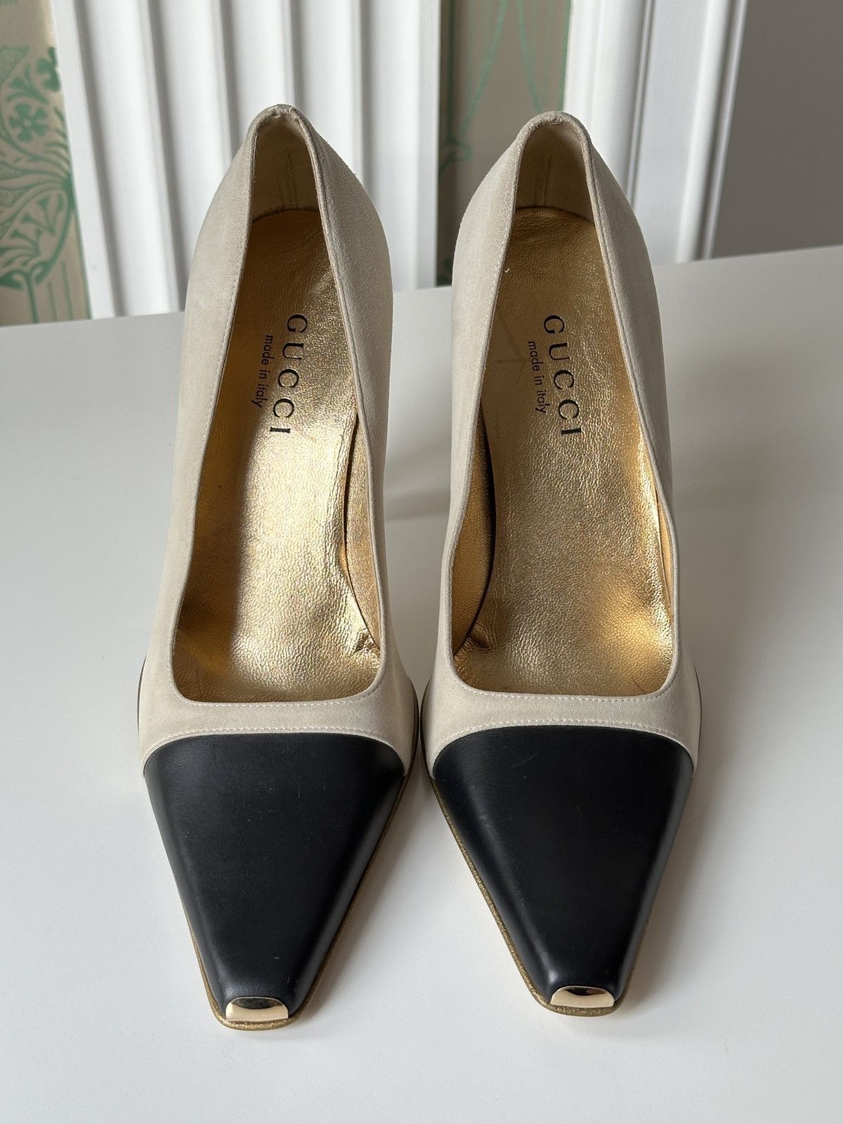 Gucci Gucci Nubuck Beige Black Metal Toe Heels Size 38 US 8 Size US 8 / IT 38 - 3 Thumbnail