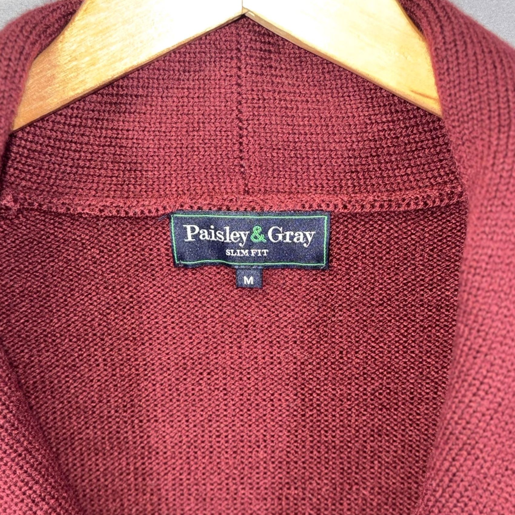 Vintage Paisley & Gray Sweater Cardigan Mens Medium Maroon Shawl Collar Elbow Patches Size US M / EU 48-50 / 2 - 3 Thumbnail