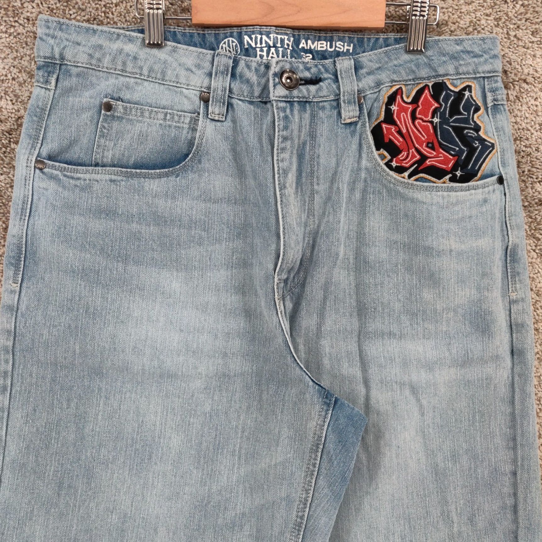 Vintage Ninth Hall Jeans Mens 32x30 Blue Straight Leg Embroidered Skull Panther Denim Cotton Logo 5-Pocket Size US 32 / EU 48 - 7 Thumbnail