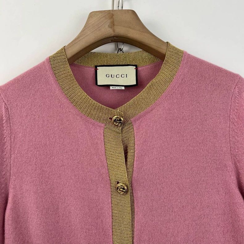 Gucci Gucci Pink double G gold buckle knitted cardigan jacket 250 Size M / US 6-8 / IT 42-44 - 4 Thumbnail