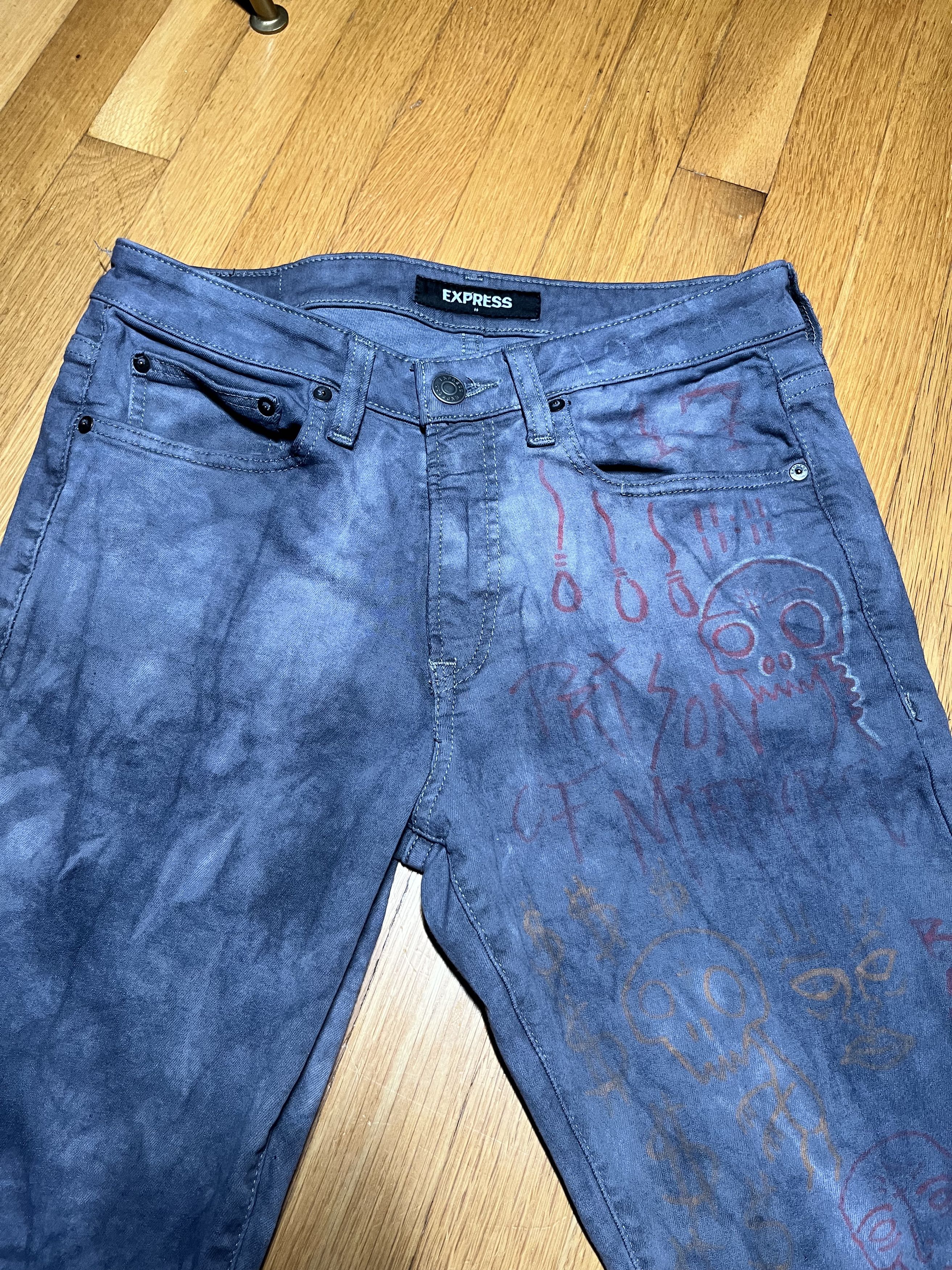 Express 31x30 DIY Slim Fit Punk Jeans - Express Stretch Denim Size US 31 - 1 Thumbnail