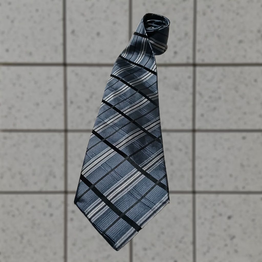 Pronto Uomo Pronto Uomo Tie Gray Black Plaid Striped 100% Silk 57" x 3.75" Mens Neckwear Size ONE SIZE - 1 Thumbnail